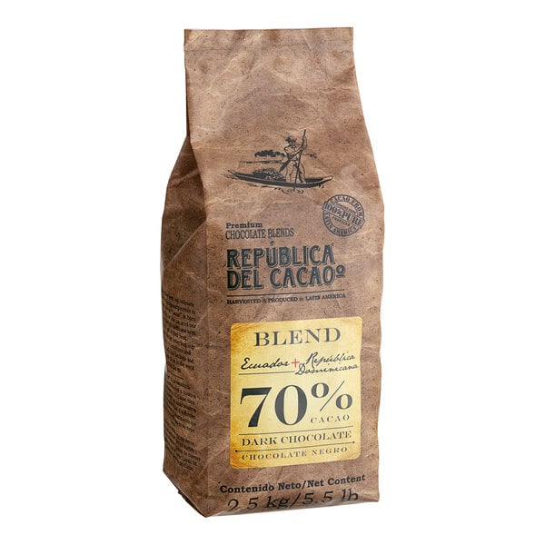 Republica del Cacao Ecuador and Dominican Republic 70% Dark Chocolate Couverture 5.5 lb. - 4/Case