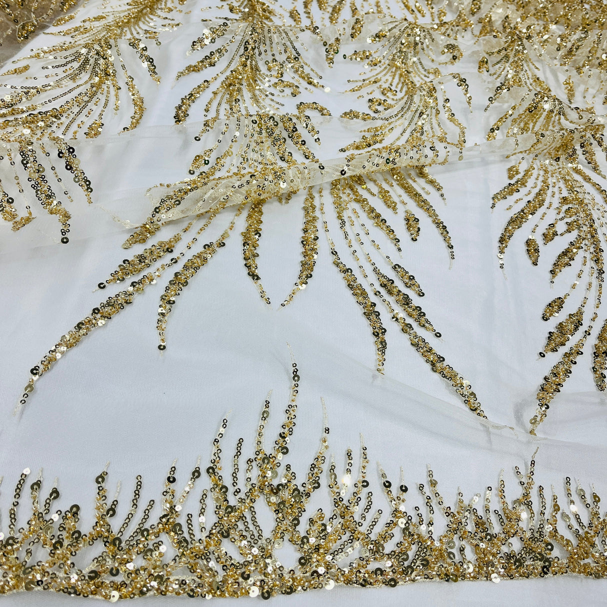 Beaded Lace Fabric on Polyester Net Mesh