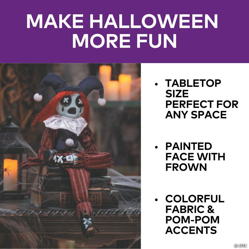 24" Black & Red Frown Clown Doll Halloween Decoration