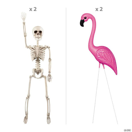 24" Halloween Poseable Skeletons on Pink Flamingos Decorating Kit - 4 Pieces