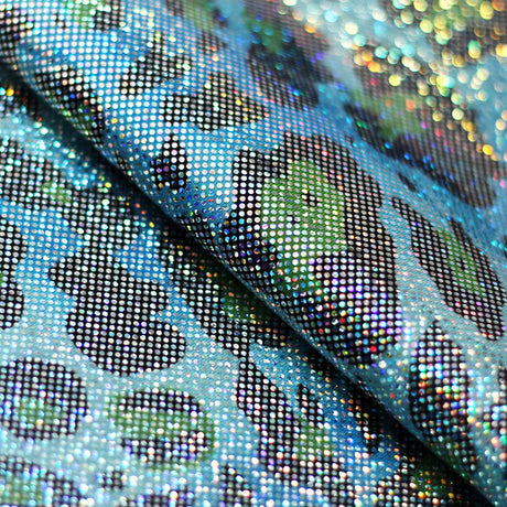 Iridescent Leopard Polyester Spandex Fabric - Pink, Aqua, Orange, Lime, Silver-Black Leopard Print, 58-60" Width, 200 GSM, 4-Way Stretch (1 Yard)