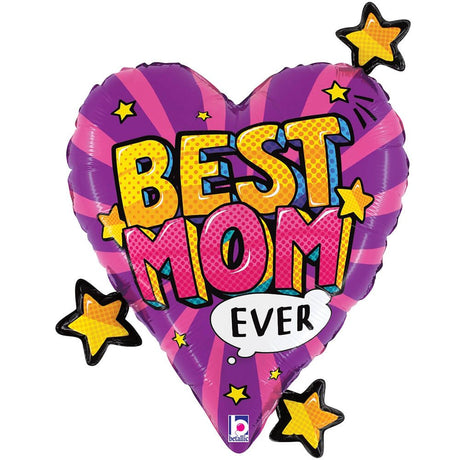 Foil Balloon Best Mom Comic Heart