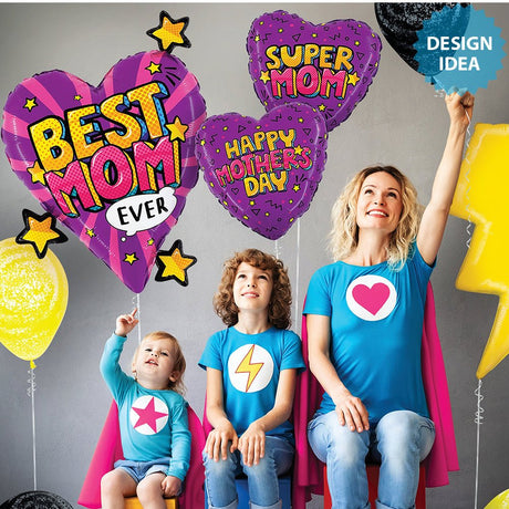 Foil Balloon Best Mom Comic Heart