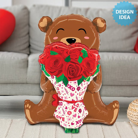 Foil Balloon Rose Bouquet Bear 25 Inch