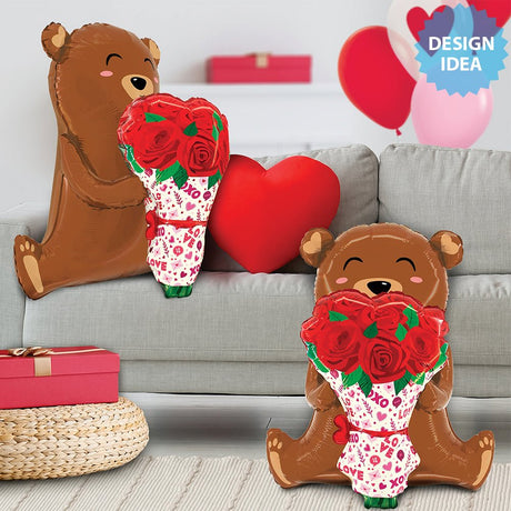 Foil Balloon Rose Bouquet Bear 25 Inch