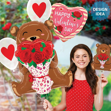 Foil Balloon Rose Bouquet Bear 25 Inch