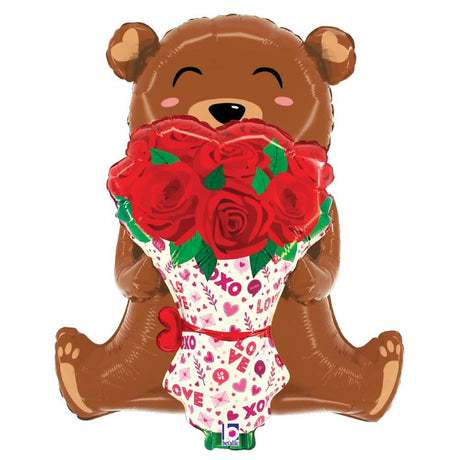 Foil Balloon Rose Bouquet Bear 25 Inch