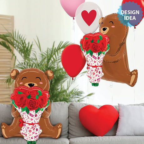 Foil Balloon Rose Bouquet Bear 25 Inch