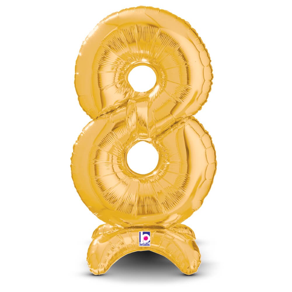 Gold Number 8 StandUp Balloon