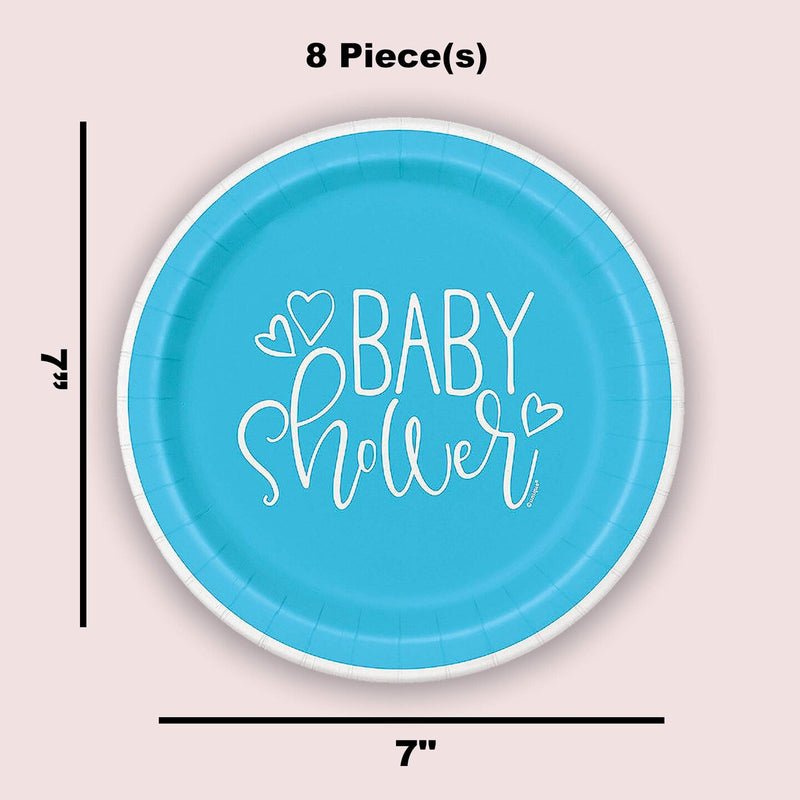 8 Count Blue Hearts Baby Shower Paper Dessert Plates 7 Inch Disposable Tableware for Boys Celebration