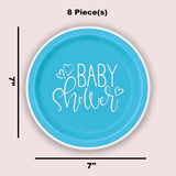 8 Count Blue Hearts Baby Shower Paper Dessert Plates 7 Inch Disposable Tableware for Boys Celebration