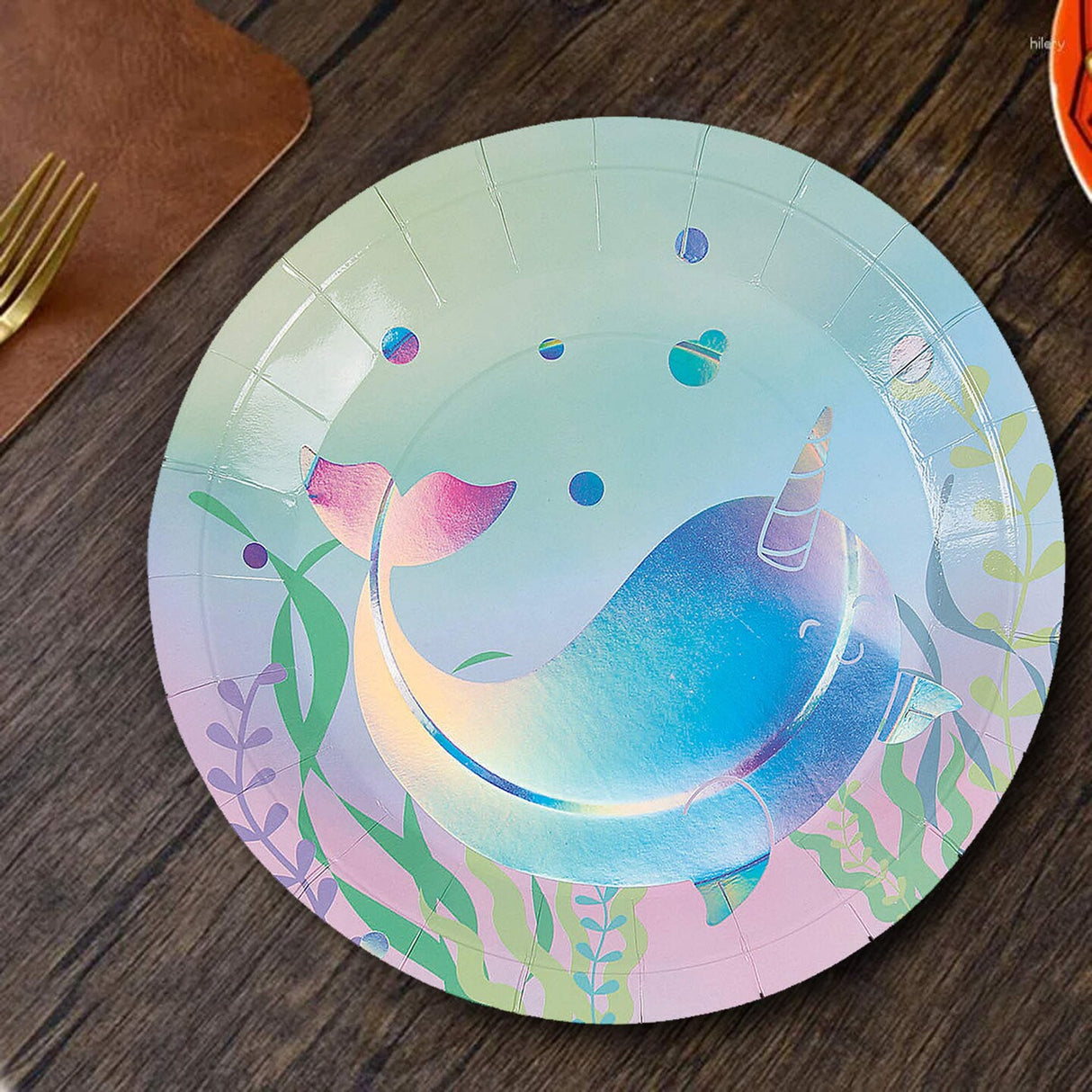 8 Count Iridescent Narwhal Party Paper Dinner Plates 9" Magical Sea-Themed Disposable Plates