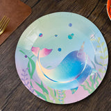 8 Count Iridescent Narwhal Party Paper Dinner Plates 9" Magical Sea-Themed Disposable Plates