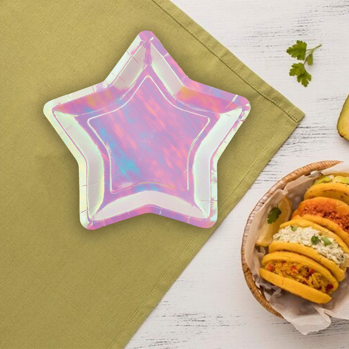 8 Count Iridescent Star Shaped Paper Dessert Plates 7.5" – Shiny Party Supplies for Birthdays & Celebrations
