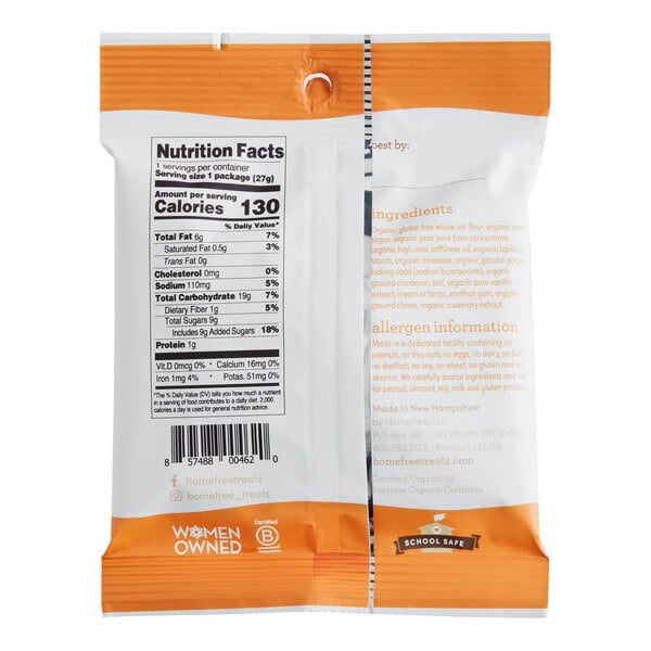 Homefree Gluten-Free Organic Mini Ginger Snap Cookies 0.95 oz. - 30/Case