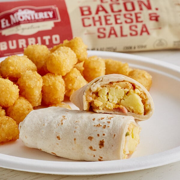 El Monterey 8 oz. Egg, Bacon, Cheese, and Salsa Breakfast Burrito - 12/Case