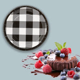 8 Ct. Black & White Buffalo Check Paper Dessert Plates Stylish 7 1/4" Party Set