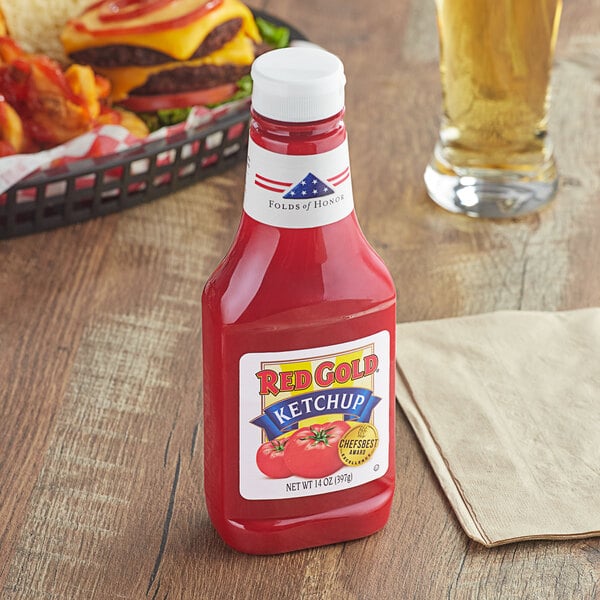 Red Gold 33% Fancy Tomato Ketchup 14 oz. Squeeze Bottle - 24/Case