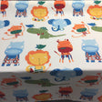 Fabricut Animals Monkey Alligator Spun Polyester Fabric - White Blue Green Orange Yellow, Animals And Tree, 60" Width (1 Yard)