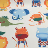 Fabricut Animals Monkey Alligator Spun Polyester Fabric - White Blue Green Orange Yellow, Animals And Tree, 60" Width (1 Yard)