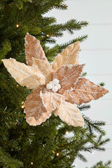 Frosted Poinsettia Stem 20 Inch Christmas Floral Winter Decor