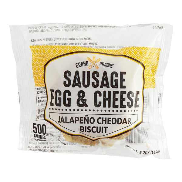 Grand Prairie Spicy Sausage, Egg, and Cheese Jalapeno Biscuit Sandwich 5.2 oz. - 24/Case