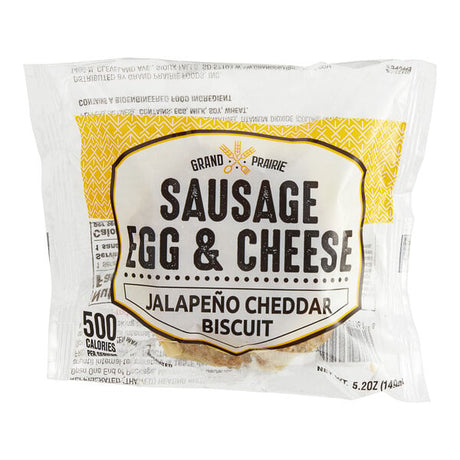 Grand Prairie Spicy Sausage, Egg, and Cheese Jalapeno Biscuit Sandwich 5.2 oz. - 24/Case