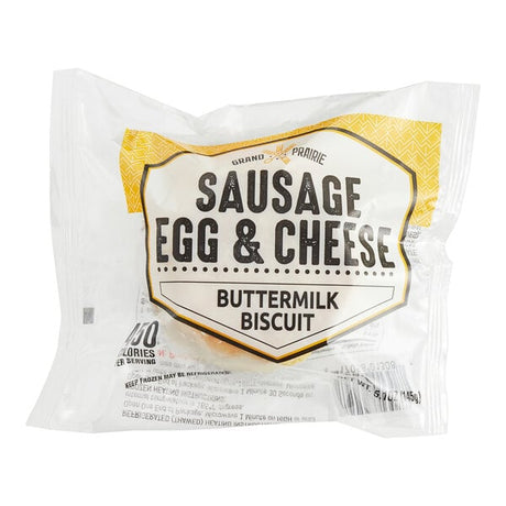 Grand Prairie Sausage, Egg, and Cheese Biscuit Sandwich 5.1 oz. - 24/Case