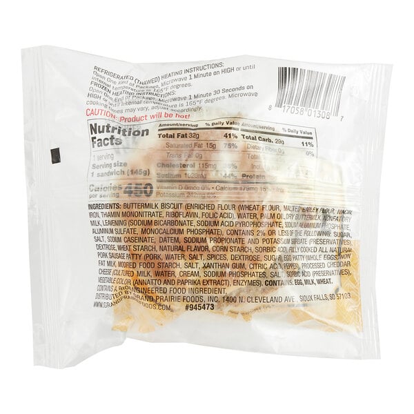 Grand Prairie Sausage, Egg, and Cheese Biscuit Sandwich 5.1 oz. - 24/Case