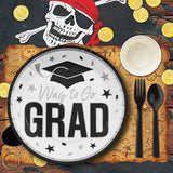 25 Count White Way to Go Grad Disposable Paper Dessert Plates 7 1/4 Inch Graduation Party