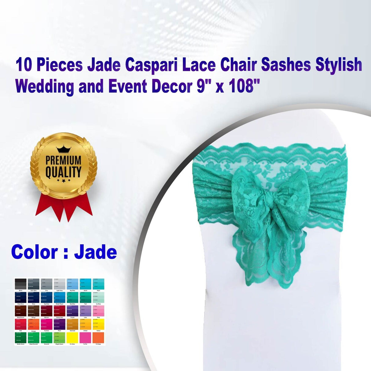 10 Pieces Jade Caspari Lace Chair Sashes Stylish Wedding and Event Decor 9" x 108"