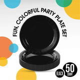 50 Count Black Paper Plates 9 Inch Elegant Disposable Dinnerware for Events and Parties