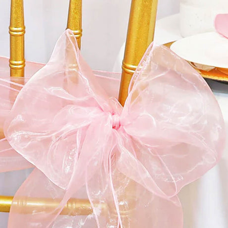 10 Pieces Pink Organza Chair Sashes 8"x108" Sheer Elegant Event Accessory