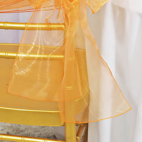 10 Pieces Tangerine Organza Chair Sashes 8"x108" Sheer Orange Chair Wraps for Events