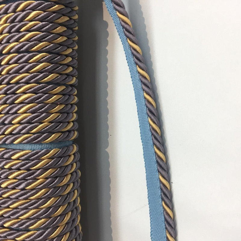 Lavendery Blue Yellow Trim Rope With Gimp Upholstery Fabric - Yellow, Blue, Rust Trim, 3/4" Width (10 Yards)
