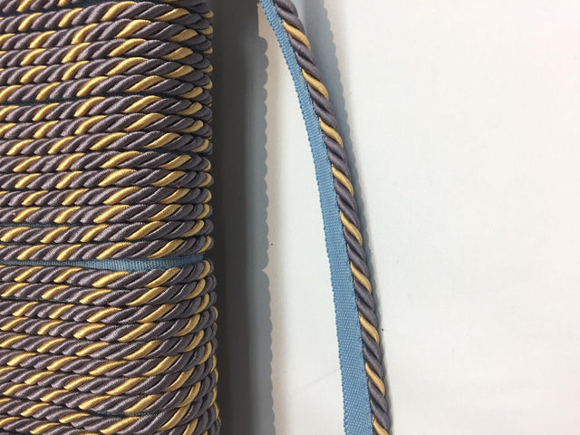 Lavendery Blue Yellow Trim Rope With Gimp Upholstery Fabric - Yellow, Blue, Rust Trim, 3/4" Width (10 Yards)