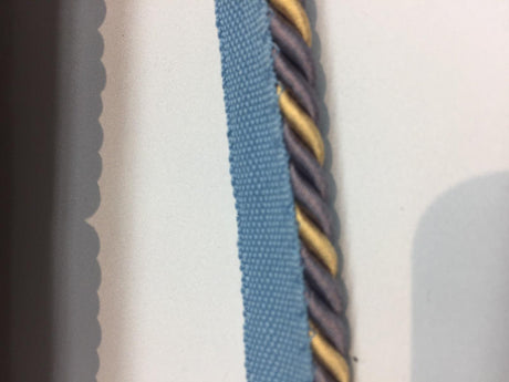 Lavendery Blue Yellow Trim Rope With Gimp Upholstery Fabric - Yellow, Blue, Rust Trim, 3/4" Width (10 Yards)