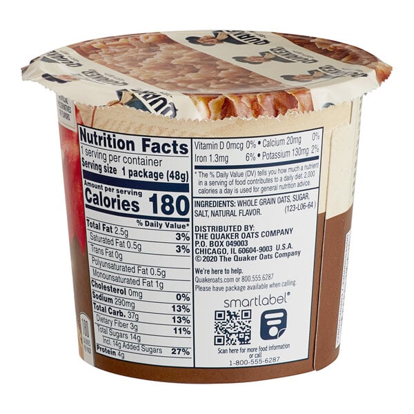 Quaker Maple and Brown Sugar Instant Oatmeal Cup 1.69 oz. - 24/Case