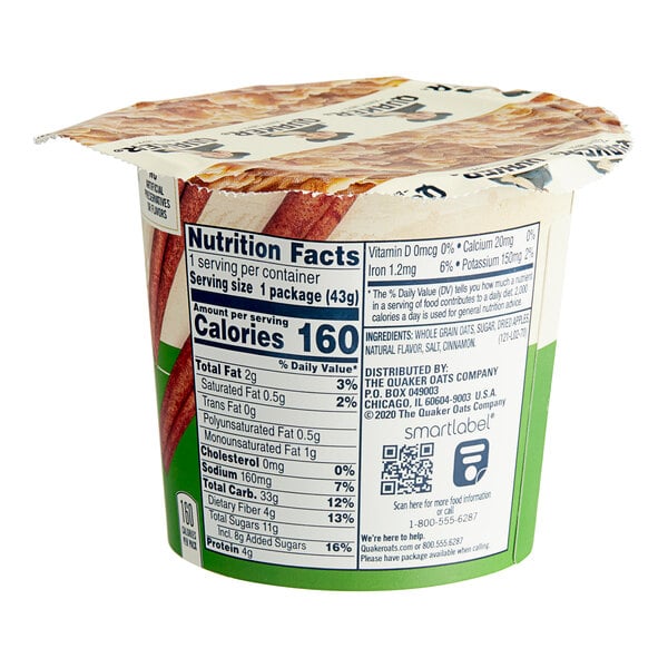 Quaker Apples and Cinnamon Instant Oatmeal Cup 1.51 oz. - 24/Case