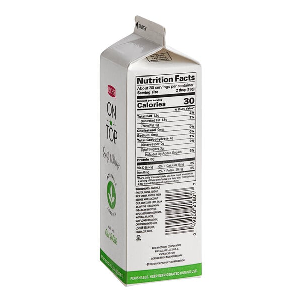Rich's On Top Soft Whip Pourable Oat Milk Cold Foam Topping 19.04 fl. oz. - 12/Case
