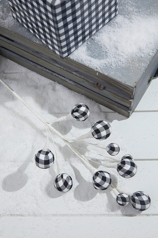 26" Black Plaid Holiday Ornament Spray
