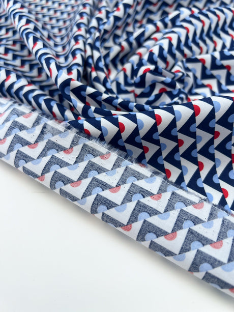 Cotton Poplin Blue Shade Geometric