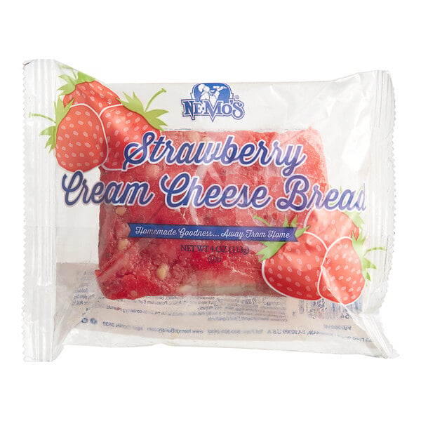 Ne-Mo's Bakery Frozen Individually Wrapped Strawberry Cream Cheese Cake Bread 4 oz. - 12/Case