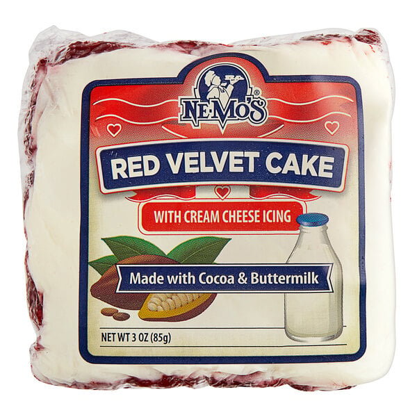Ne-Mo's Bakery Frozen Individually Wrapped Red Velvet Cake Square 3 oz. - 36/Case
