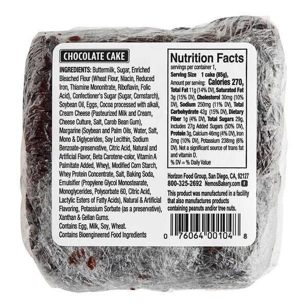 Ne-Mo's Bakery Individually Wrapped Chocolate Cake Square 3 oz. - 36/Case