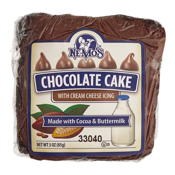 Ne-Mo's Bakery Frozen Individually Wrapped Chocolate Cake Square 3 oz. - 36/Case