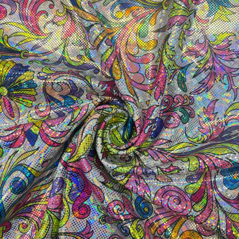 1 Yard Rainbow Abstract Floral Shattered Glass Spandex Fabric for Costumes and Activewear 60" Width