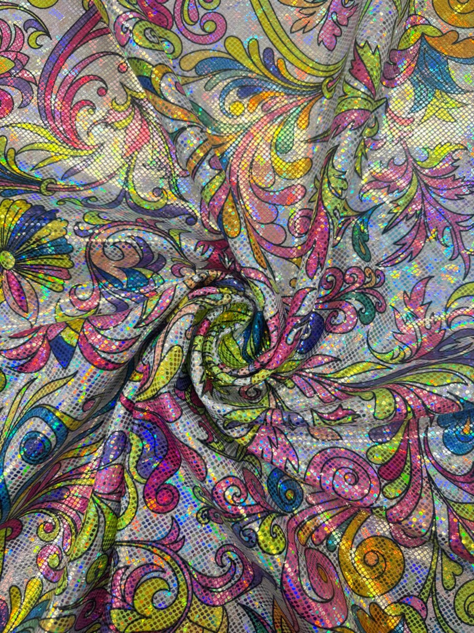 1 Yard Rainbow Abstract Floral Shattered Glass Spandex Fabric for Costumes and Activewear 60" Width