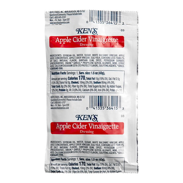 Ken's Foods Apple Cider Vinaigrette Packet 1.5 oz. - 60/Case