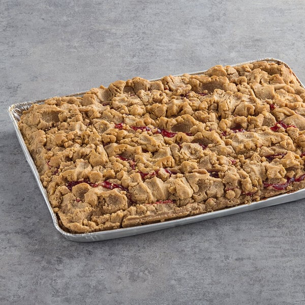 Hahn's Bakery 20-Slice Pre-Cut Raspberry German Crumb Cake 1/2 Sheet 11 lb. - 2/Case
